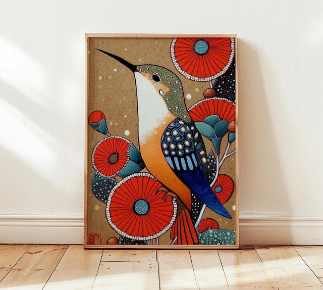 Kolibri Wandkunstdruck von SHENCHEN mit buntem Boho-Blumendekor und Naturmotiven auf Papier - Bild 1
