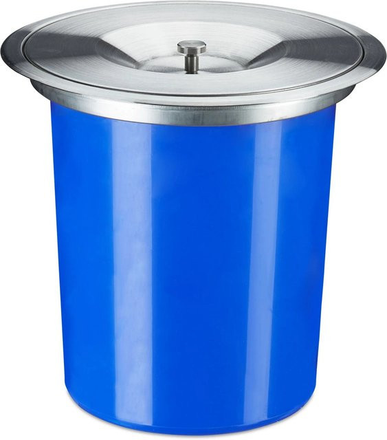 Relaxdays Einbaumülleimer aus Kunststoff und Edelstahl in Blau und Silber mit Deckel, B: 24 cm, T: 23 cm, H: 5 cm - Bild 1