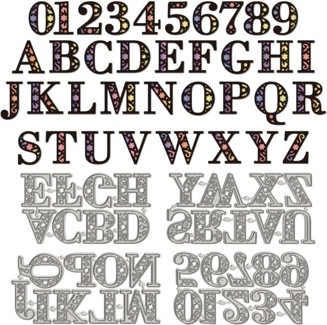 4er-Set Metall-Ausstechformen für Buchstaben A-Z und Zahlen 0-9 in Silber - Bild 1