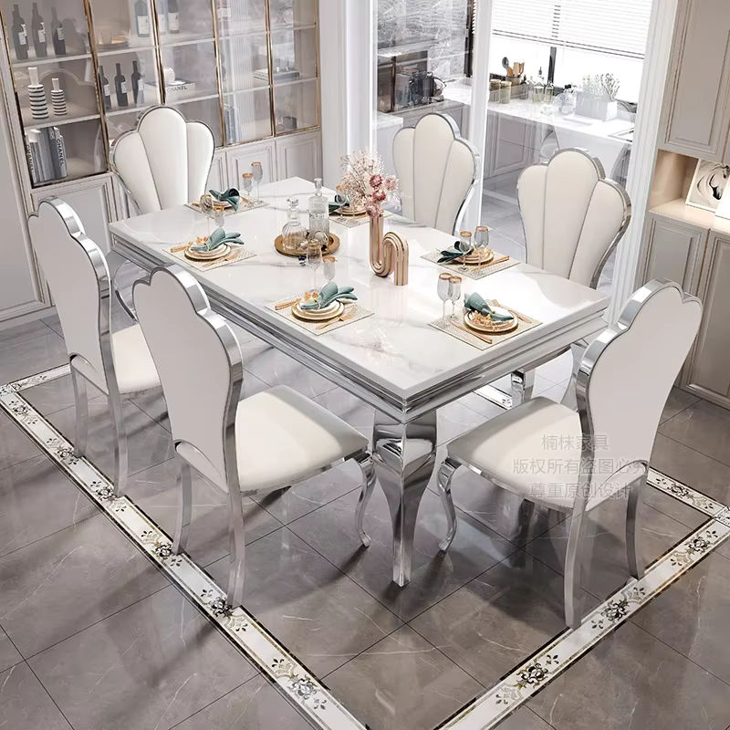 DUTRIEUX Luxus-Esstisch aus weißem Marmor mit Gold- und Silberdetails in rechteckigem Design - Bild 2