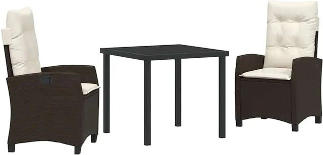 vidaXL 3-teiliges Garten-Esszimmer-Set aus Poly Rattan in Braun mit Kissen - Bild 1
