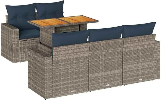 vidaXL 6-teilige Garten-Sofagarnitur aus grauem Poly-Rattan mit Kissen und Tisch aus pulverbeschichtetem Stahl - Bild 1