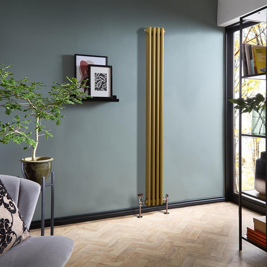 Regent Gliederheizkörper 2-säulig vertikal aus Stahl in Gold, Höhe: 180 cm, Breite: 20 cm - Bild 1
