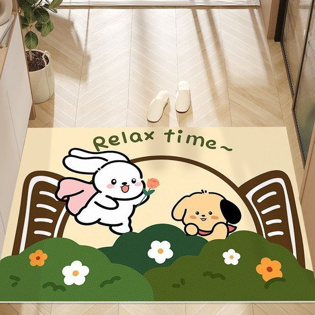 Rutschfeste Panda Fußmatte aus PVC und Polyester, Schmutzabweisende Staubmatte mit Blumenmotiv, B/B: 40 x 60 cm, Mehrfarbig - Bild 1