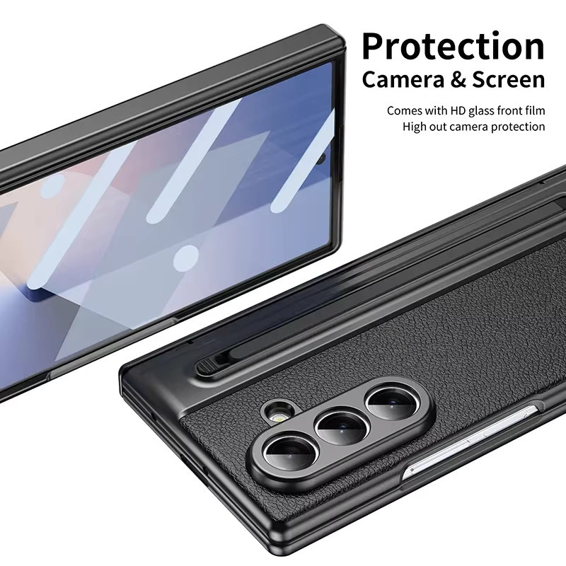 Samsung Galaxy Z Fold 8 7 6 5 4 3 Lederhülle mit Scharnierschutz, Touchpen und integriertem Displayschutz in Pink oder Black - Bild 6