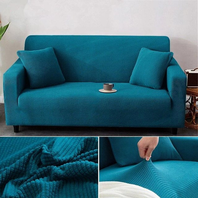 Super Six Elastischer Jacquard-Sofabezug aus Polar Fleece für Ecksofas, Petrol, XL (215-300 cm) - Bild 1