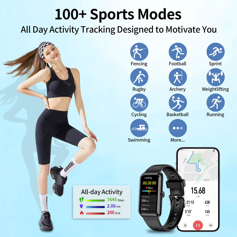 LIGE Smartwatch Fitness Tracker mit 1,47 Zoll Display, Herzfrequenz- und Blutsauerstoff-Monitor sowie Anruf-Erinnerung für Männer und Frauen in Schwarz und Beige - Bild 4
