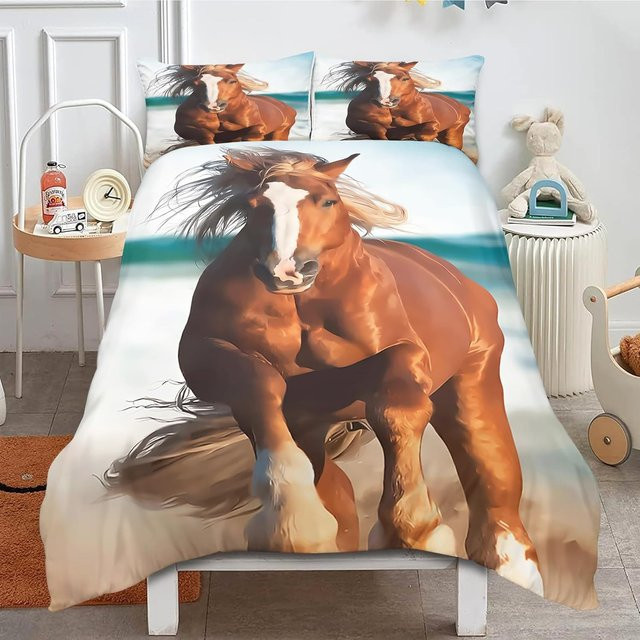 Flylo Bettwäsche Set mit Reitermotiv für Kinder aus Polyester, Braun, B/H: 180 x 210 cm - Bild 1