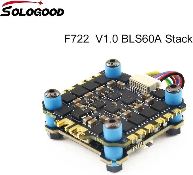 SoloGood F722 Stack ICM42688P Flugcontroller und BLHELI_S 60A 4in1 ESC in Schwarz, B/T: 30,5 x 30,5 mm, für 2-6S FPV Freestyle Drohnen - Bild 1