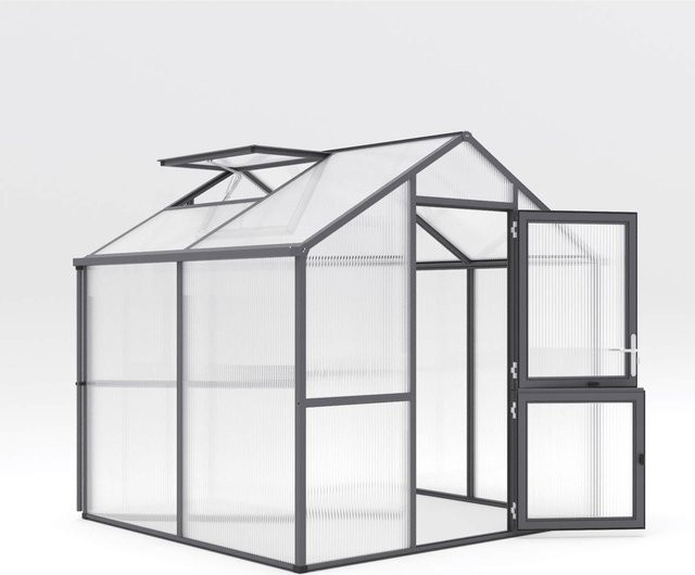 KGT Gewächshaus Iris II in Anthrazit-Grau mit 5,1 m² Fläche, Aluminiumrahmen und Polycarbonat-Verglasung - Bild 1
