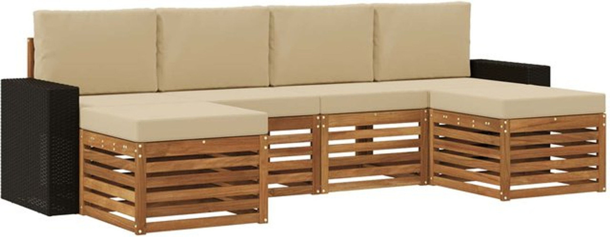 vidaXL Modernes 6-teiliges Sofagarnitur-Set aus Massivholz Akazie in Natur und Beige - Bild 1