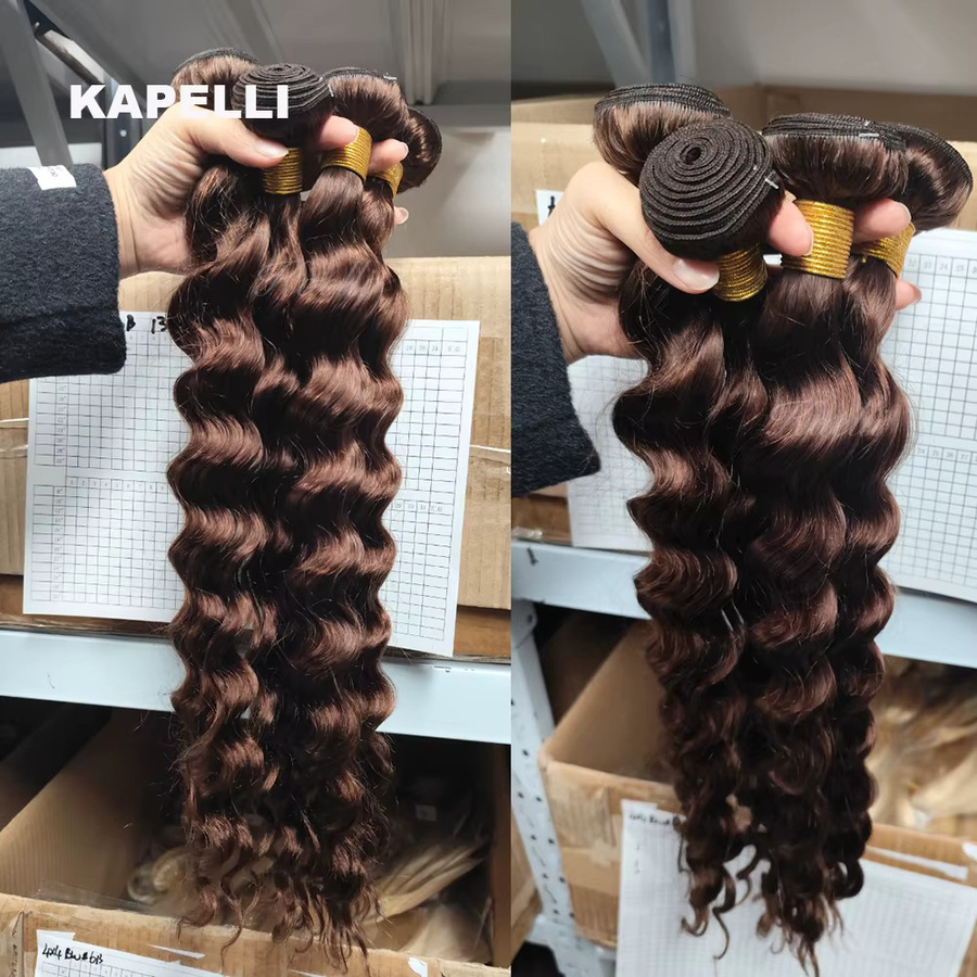 Kapelli Echthaar-Extensions, lockig, 4x4 HD transparente Spitze, schokoladenbraun - Bild 2