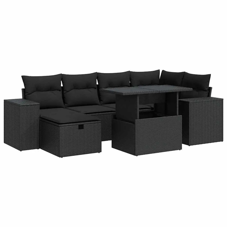 vidaXL 8-teilige Garten-Sofagarnitur aus Poly-Rattan mit Kissen in Schwarz - Bild 2