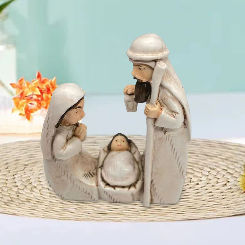 Kesoto Krippe Heilige Familie Skulptur aus Kunstharz in Weiß für die Weihnachtsdekoration - Bild 2