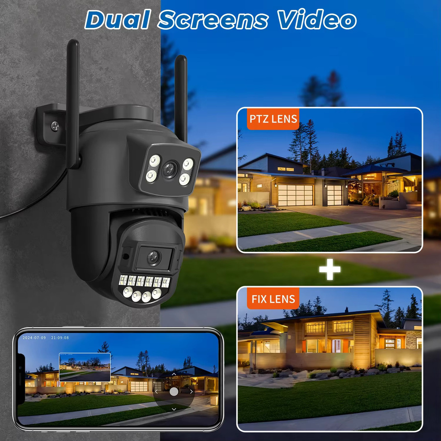 O-KAM PRO WLAN Sicherheitskamera mit Doppellinse und Doppelbildschirm, 10MP 5K HD Außenüberwachungskamera mit Nachtsicht, 2,4G/5G Dualband, Schwarz - Bild 2