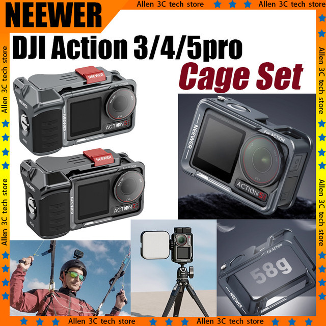NEEWER Metall Käfig Set für DJI Action 3, Action 4 und Action 5 Pro, Erweiterungsrahmen in Schwarz - Bild 1