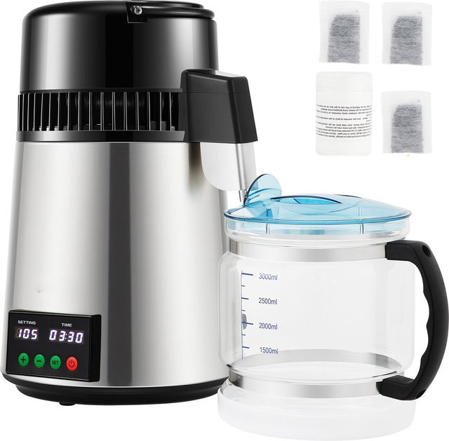 SucceBuy Wasserdestilleerder mit Touchscreen, 4L Kapazität, 1 L/H Destillationsgeschwindigkeit, Weiß/Silber - Bild 1
