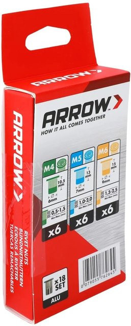 Arrow Nietmutter-Set RN aus Aluminium in Silber/Grau, 18 Stück, M4/M5/M6, T-Form - Bild 1