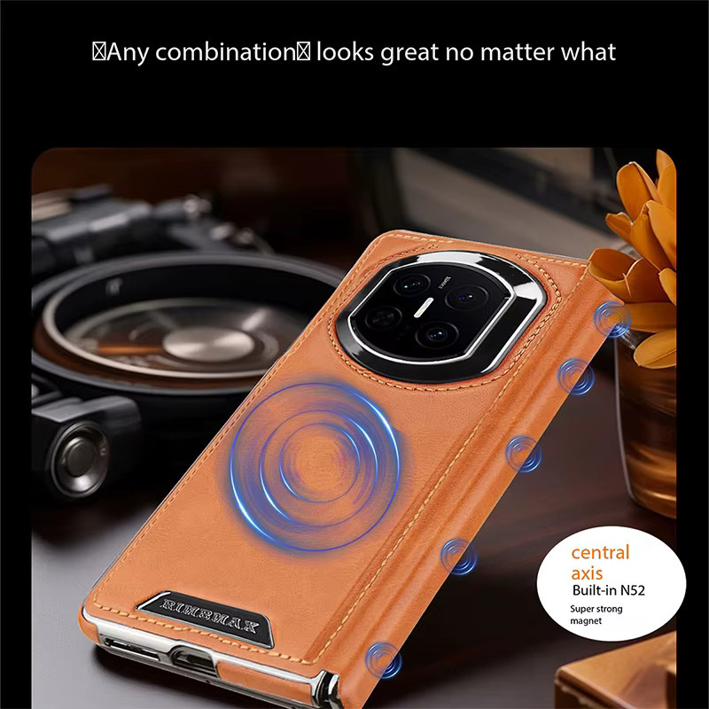 Leder-Handyhülle für Huawei Mate X7 X6 X5 X3 in Braun mit magnetischer kabelloser Ladefunktion und galvanisiertem Schutz - Bild 3