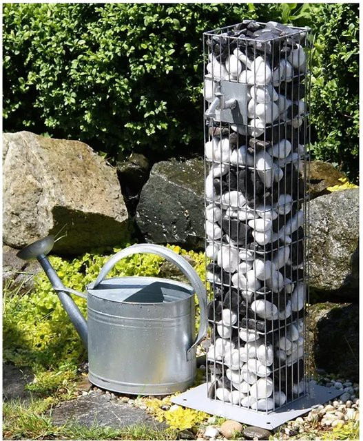 Bellissa Gabionen-Wasserzapfsäule quadratisch in Grau aus Zink-Aluminium, Höhe: 90 cm - Bild 1