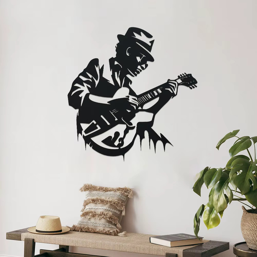 DDPNKL Wandkunst Gitarrist aus Metall in Schwarz als abstrakte Musik-Dekoration für dein Zuhause oder Studio - Bild 2