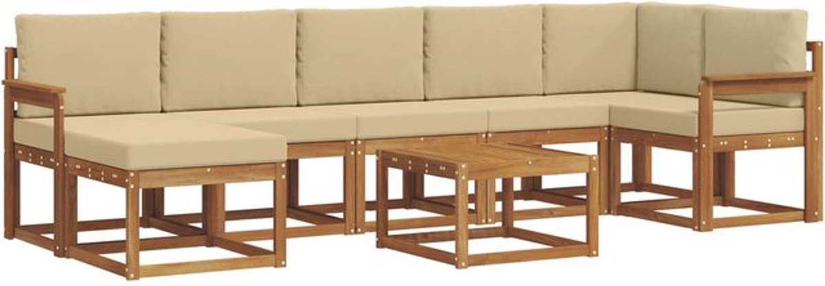vidaXL Outdoor-Sofagarnitur aus Akazie mit 8-teiligem Set und Kissen in Natur und Beige - Bild 1