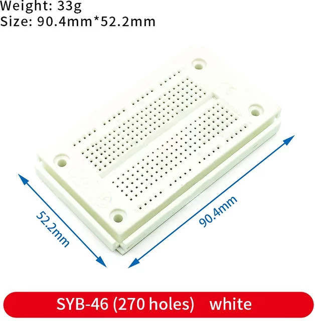 SYB-46 Breadboard-Kit mit 270 Punkten, lötfreie PCB-Experimentierplatine in Weiß inklusive 10 cm Dupont-Leitungen (20 Pin und 40 Pin) - Bild 1