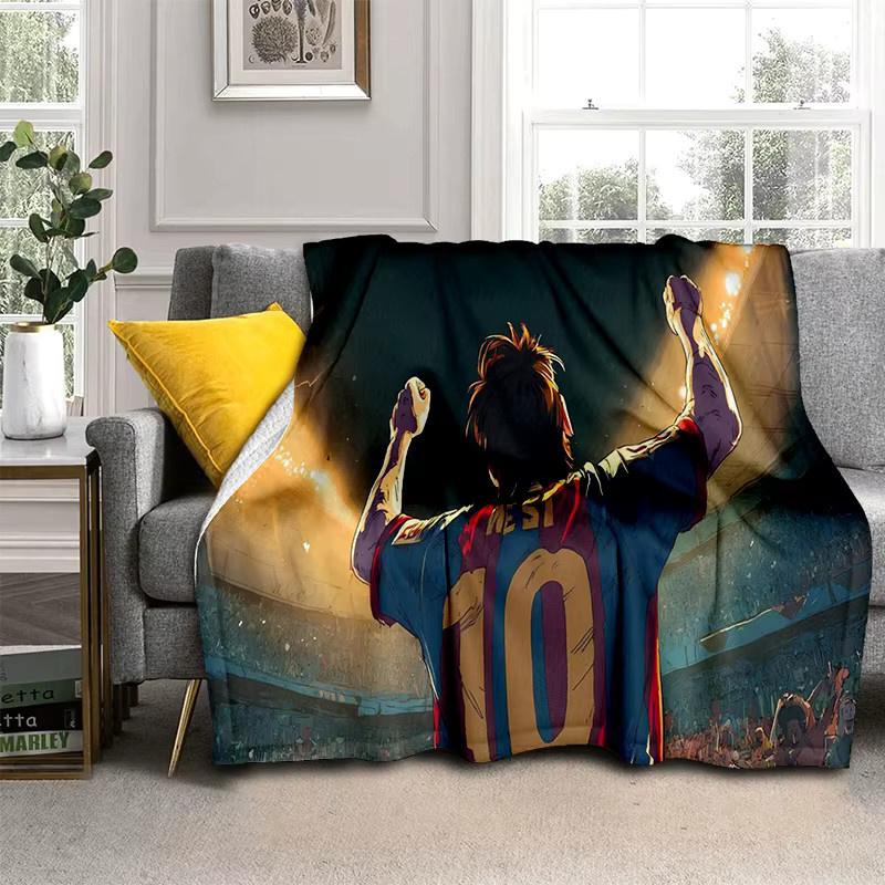 MINISO Flanelldecke mit Ziegenmotiv und Fußball-Design, Mehrfarbig, B/T/H: 150 x 150 x 1 cm - Bild 1