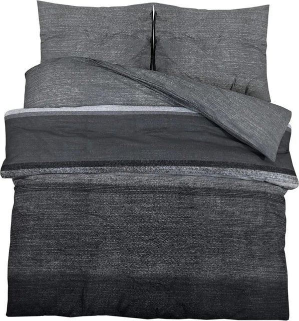 vidaXL Bettwäsche-Set aus Baumwolle in Dunkelgrau, bestehend aus 1 Deckenbezug (Breite: 240 cm, Höhe: 220 cm) und 2 Kissenbezügen (Breite: 60 cm, Höhe: 70 cm) - Bild 1