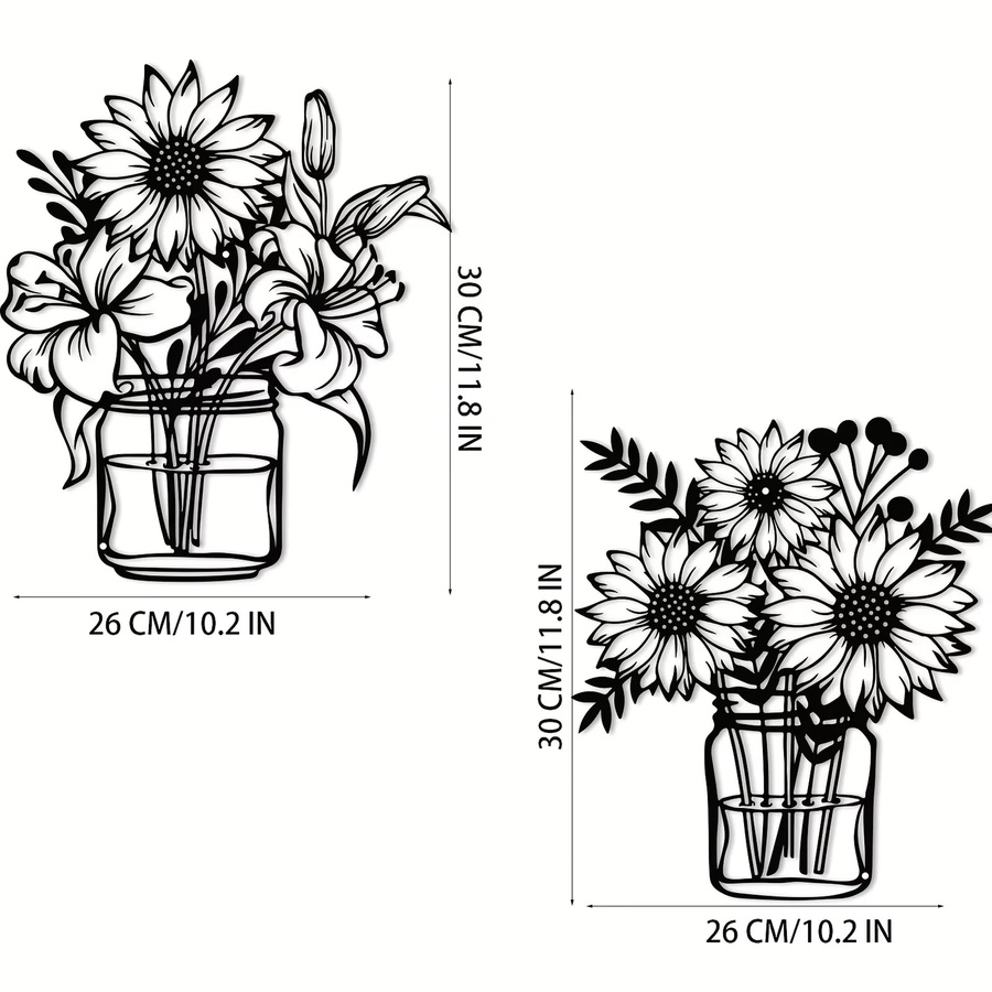 DDPNKL Sonnenblumen-Wanddekoration aus Metall in Schwarz als florale Wandskulptur für Innenräume - Bild 2