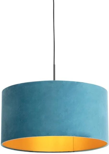 QAZQA Hängelampe mit Samtschirm in Blau Glänzend und Gold, dimmbar, Durchmesser: 50 cm - Bild 1