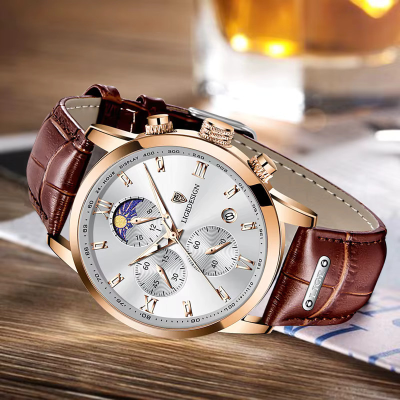 TOP LIGE Armbanduhr Quarz, Leder, Leuchtzeiger, Herren - Bild 2
