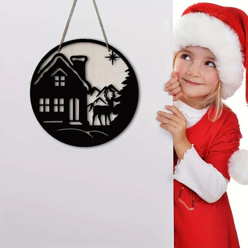 SZ-Damai Weihnachts-Wandbehang mit Elch und Schneeflocken aus Acryl und Holz in Schwarz - Bild 3