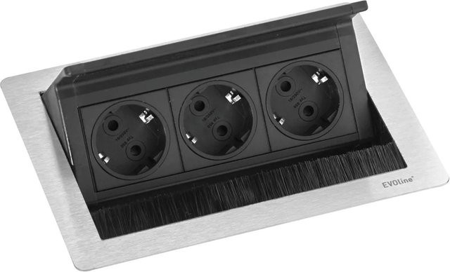 Evoline Flip Top Push S Einbausteckdose 3-fach in Edelstahl, versenkbare Steckdose 230 V 3.500 W - Bild 1
