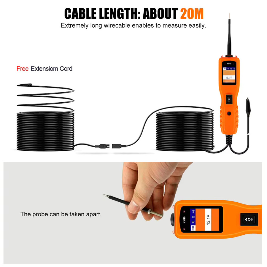 KZYEE KM10 Stromprüfer Auto-Schaltkreistester 12V/24V Kfz-Elektrodiagnosegerät mit 40M Kabel in Orange - Bild 5