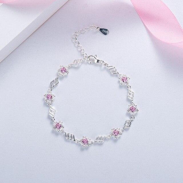 Armband 925 Sterling Silber, rosa Zirkon, Sakura Blume, Damen - Bild 1