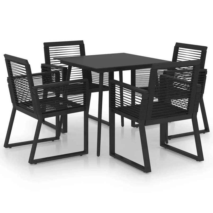 vidaXL 5-tlg Garten-Essgruppe aus Polyrattan und Metall in Schwarz mit Glastisch - Bild 2