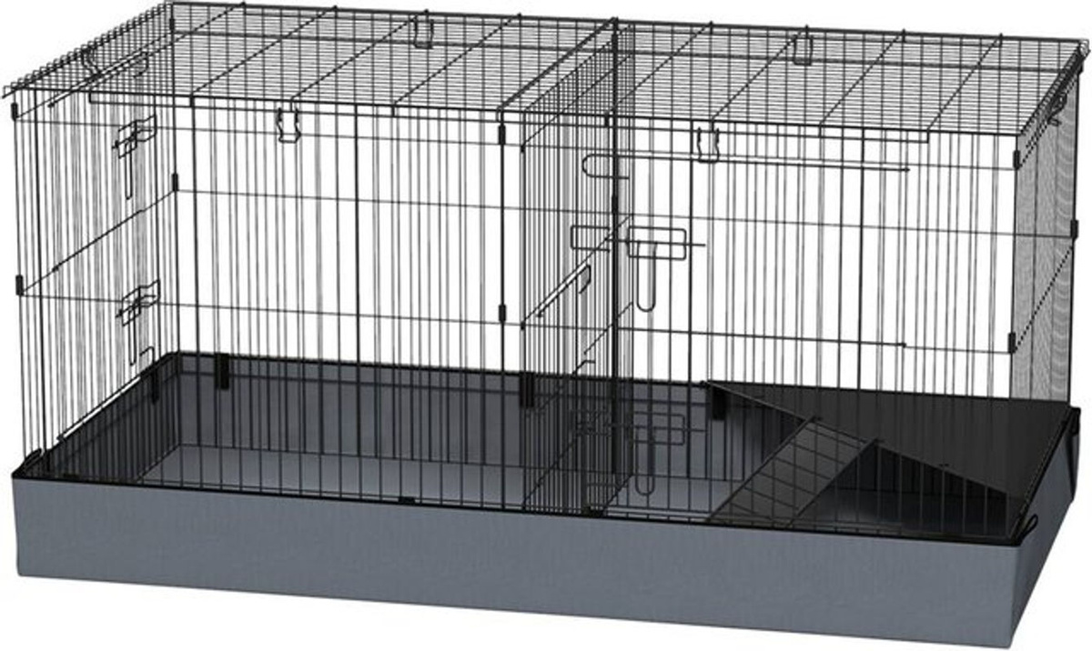 PawHut Kleintierkäfig aus Stahl mit Rampe und Trennwand in Schwarz - Bild 3