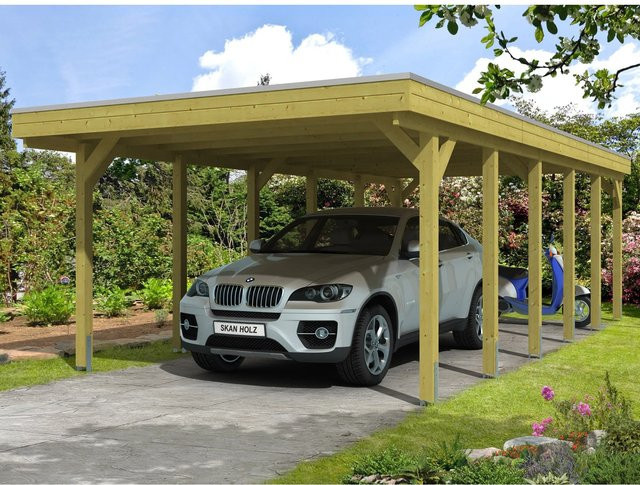 Skan Holz Carport Friesland imprägniert grün B/T: 397 x 860 cm, Höhe: 241 cm - Bild 1