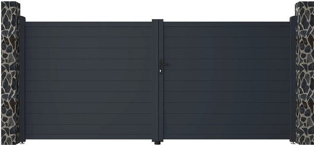 Vente-unique Flügeltor Nazario Doppel-Aluminiumtor in Anthrazitgrau, Breite: 392 cm - Bild 1