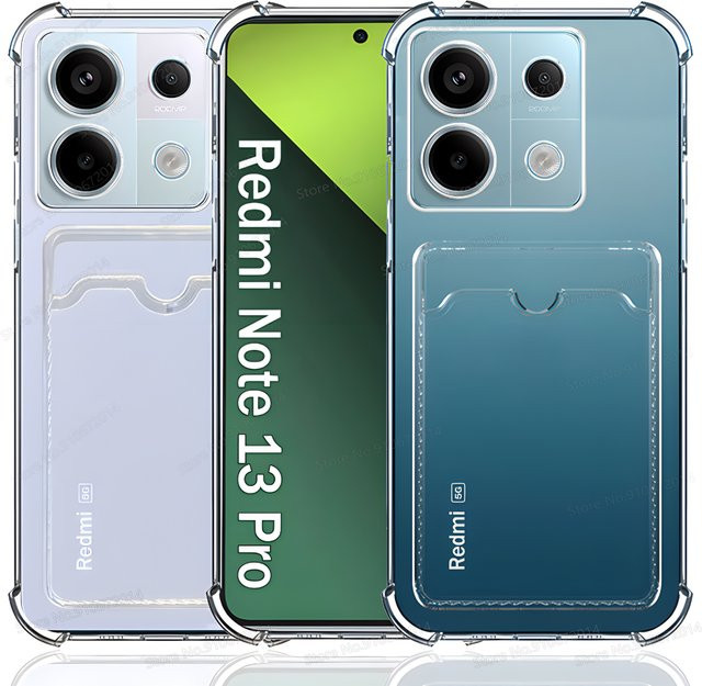 Stoßfeste Handyhülle mit Kartenfach für Xiaomi Redmi Note 13 12 11 10 9 Pro 8 9S 10S 11S 12S in Transparent - Bild 1