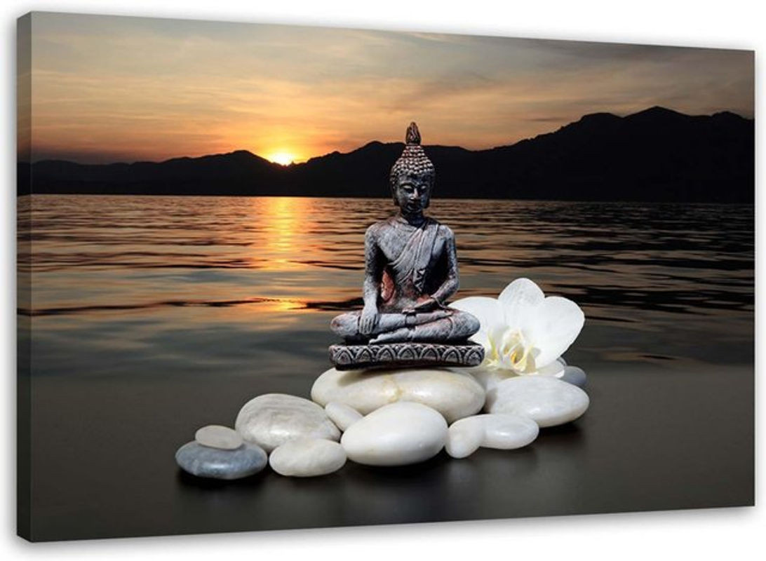 Feeby Leinwandbild Buddha Sonnenuntergang in Braun und Mehrfarbig, B: 60 cm, H: 40 cm - Bild 1