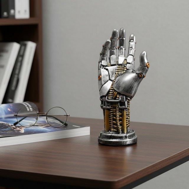 Cyberpunk 3D-Gamepad-Halter Roboter-Hand als Schreibtisch-Organizer in Silber aus Kunststoff - Bild 1