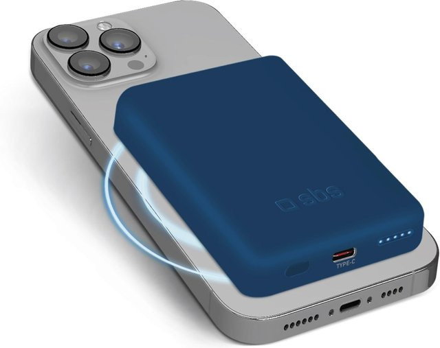 SBS Magnetische kabellose Powerbank mit 5000 mAh und USB-C, Blau - Bild 1