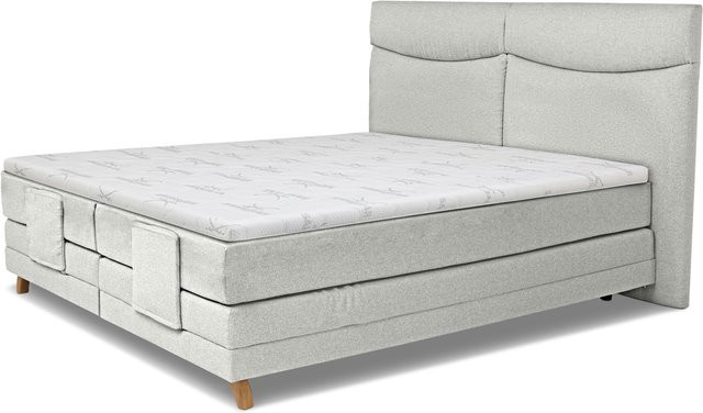 Boxspringbett SANSIBAR LIVING Langeoog in Grau mit motorisierter Kopfteilverstellung und Taschenfederkern, B/T: 200 x 200 cm - Bild 1