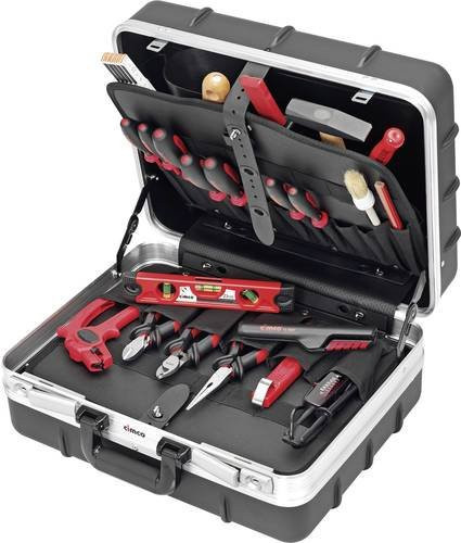 Cimco Lehrlingskoffer ECO 17 0500 in Schwarz aus Kunststoff mit Schraubendrehern, Zangen, Hämmern und Sägen, B/T/H: 45,5 x 39,5 x 23,0 cm - Bild 1