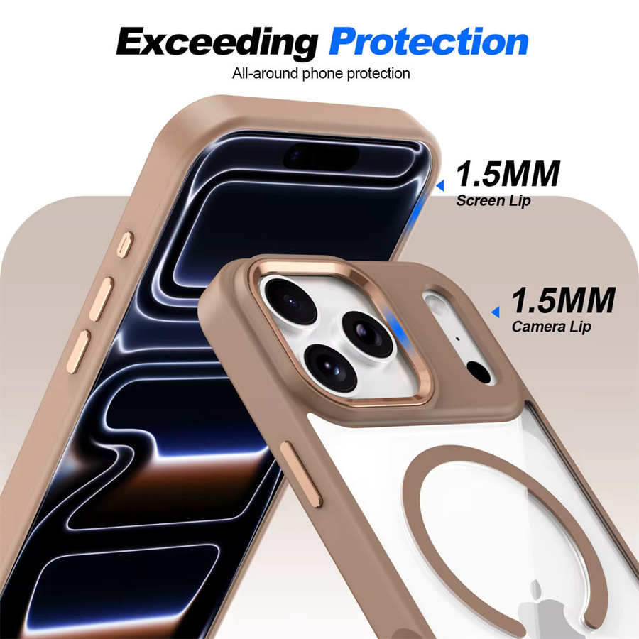 Xeber Magsafe Wireless Charge Case für iPhone 17 Pro Max, Air, 16 Plus, 15, 14, 13 – Stoßfeste Acryl Hülle, Transparent mit Gold-Akzenten - Bild 4