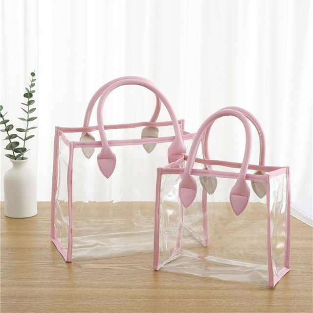 Kreative PVC-Geschenktüte in Rosa, Weiß und Transparent mit praktischem PU-Griff und großer Kapazität - Bild 1