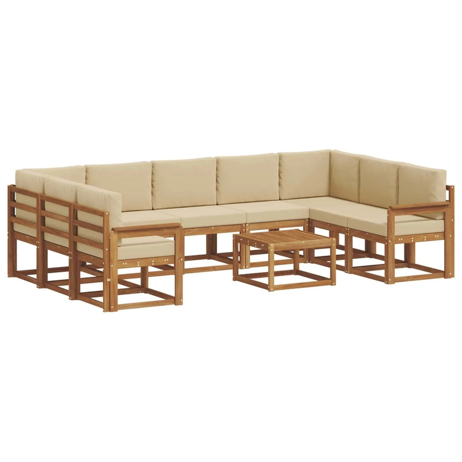 vidaXL Outdoor-Sofagarnitur aus Akazienholz mit Kissen, 10-teilig, Natur und Beige - Bild 2