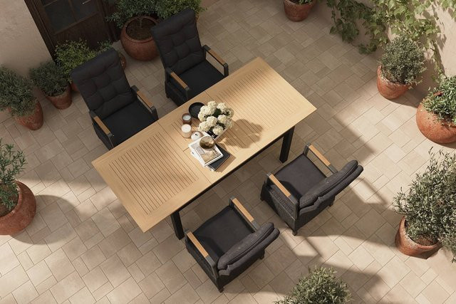 Hartman Nova Garten-Essgruppe aus Aluminium, Polyrattan und Teak mit 4 Sesseln, Anthrazit/Grau/Natur, Tisch B: 150 cm bis 210 cm, T: 90 cm, H: 75 cm - Bild 1